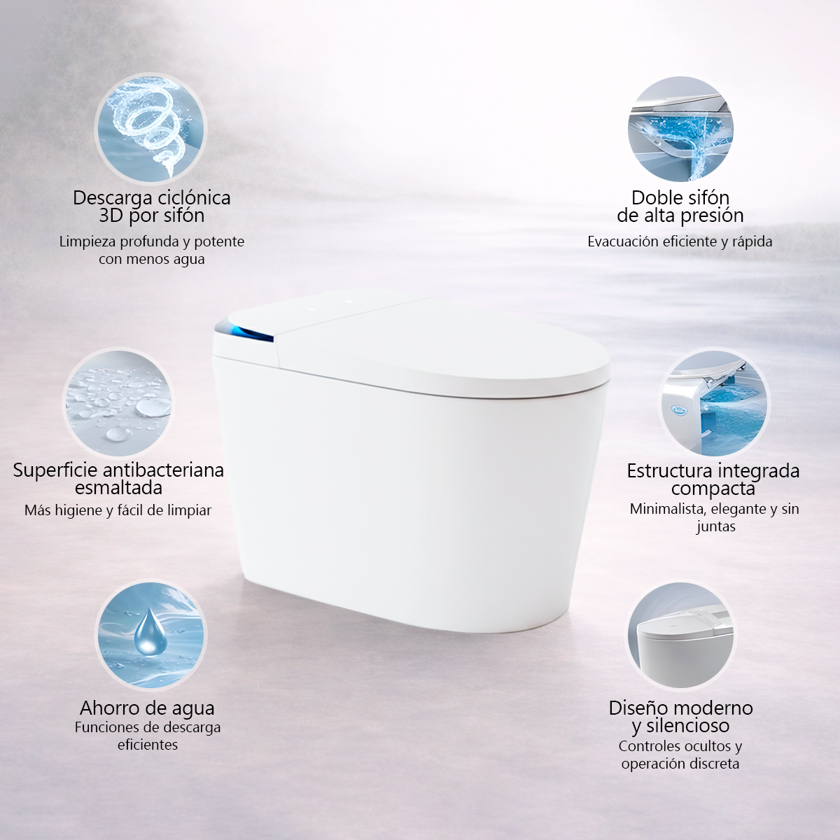 Inodoro Inteligente One Piece Minimalista Silencioso Ahorro de Agua Ref. S1