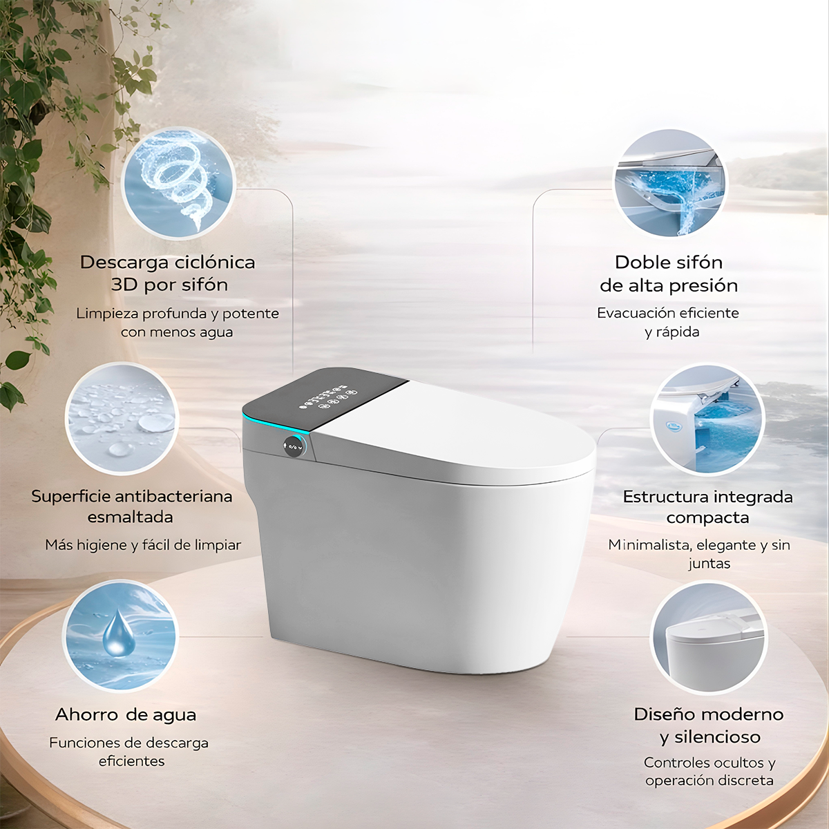 Inodoro Inteligente One Piece Minimalista Silencioso Ahorro de Agua Ref. S2