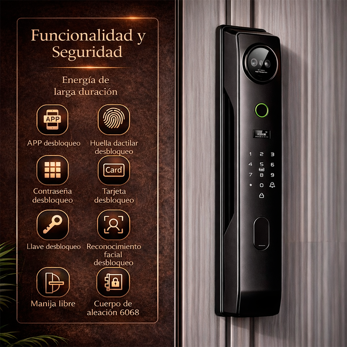 Cerradura Digital Inteligente Cámara + Huella + Clave + App + Wifi Ref. 833TYFA